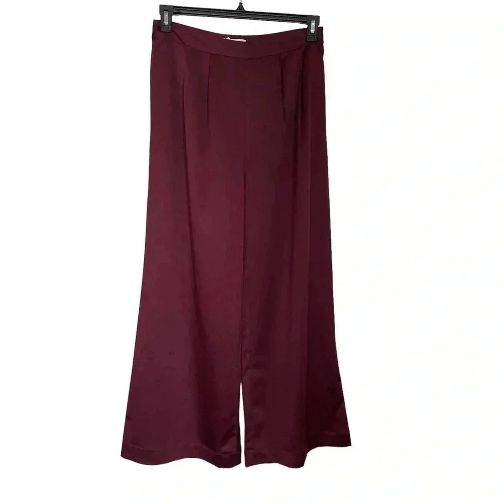 H by Halston Polished Satin  Wide Leg Pant sz S